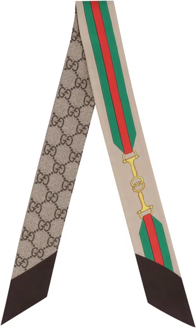 Gucci Silk Twilly Scarf Horsebit Print In Multi