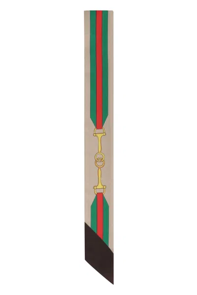 Gucci Silk Twilly Scarf Horsebit Print In Multi