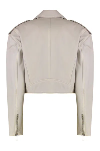 Halfboy Short Leather Jacket With Flap And Zip Pockets In Neutral
