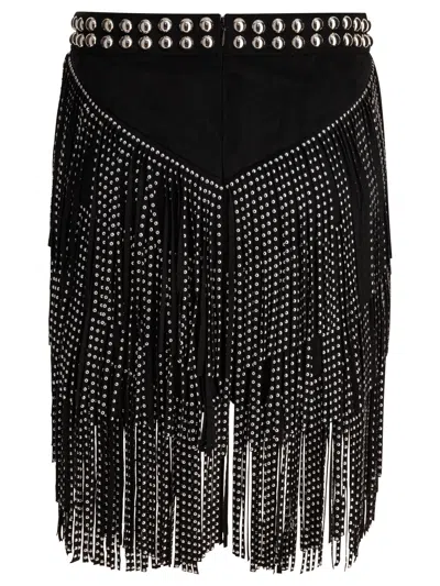 Isabel Marant Carmelia Studded Fringed Mini Skirt In Black