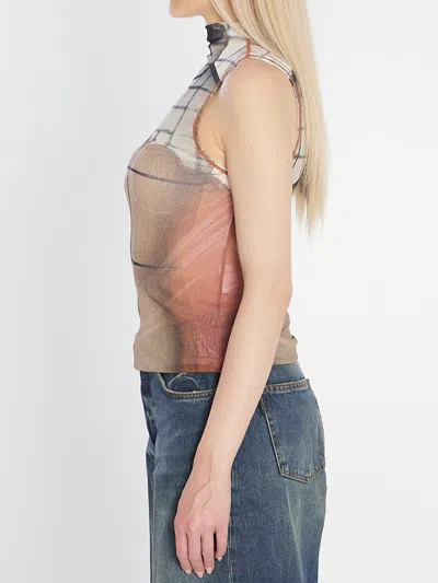 Jean Paul Gaultier Printed Tulle The Fire Tank Top In Multi