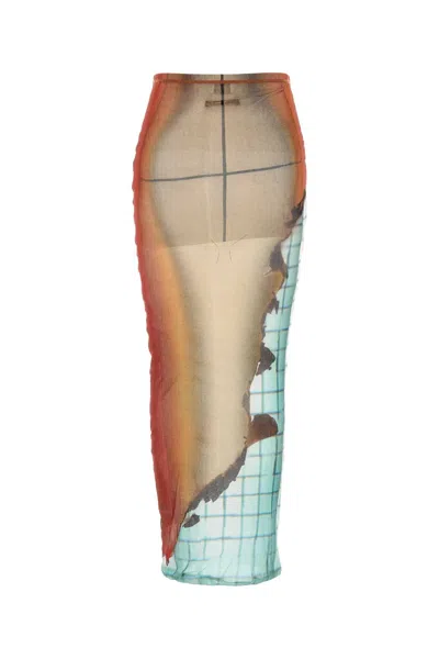 Jean Paul Gaultier Sheer Tulle Skirt Fire Abstract Silhouette In Multi