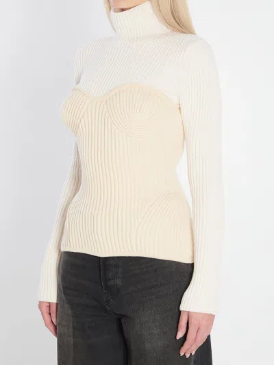Jean Paul Gaultier Ribbed-knit Wool-blend Turtleneck Sweater In Neutral