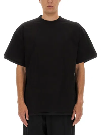 Jil Sander Double Layer Cotton T-shirt In Black