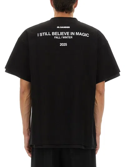 Jil Sander Double Layer Cotton T-shirt In Black