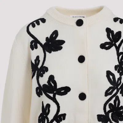 Jil Sander Cn Long Sleeves Cardigan With Velvet Embroidery Women In Neutral