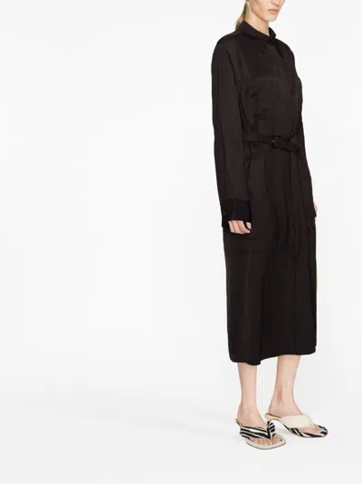 Jil Sander Brown Belted Coat With Classic Collar In Viscose Twill Woman In Black
