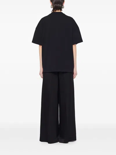 Jil Sander Round Neck Black Cotton T-shirt With Tonal Logo Print In Multi