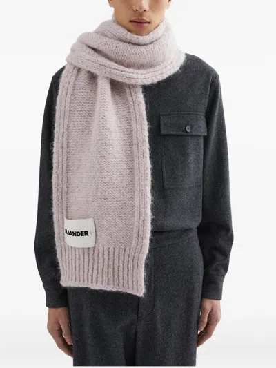 Jil Sander Logo-patch Knitted Scarf In Neutral