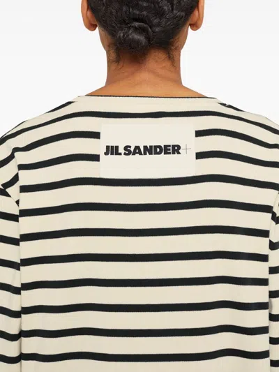 Jil Sander Fine Ribbed Off-white And Black Crew Neck Sweater In Neutral