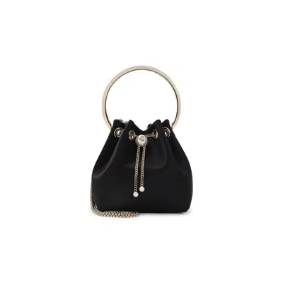 Jimmy Choo Bonbon Handbag With Drawstring Closure And Circular Metal Handle In Black