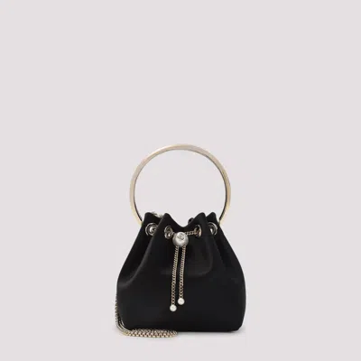 Jimmy Choo Bonbon Handbag With Drawstring Closure And Circular Metal Handle In Black