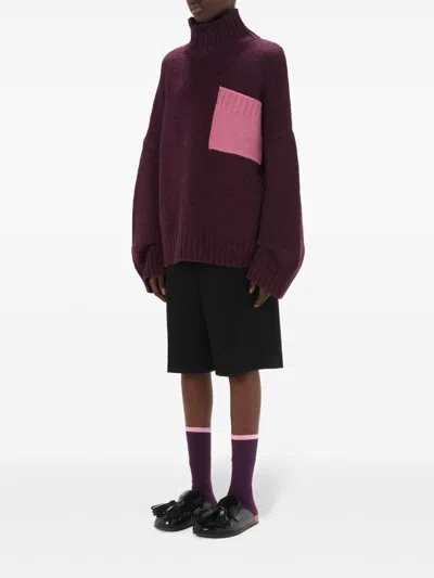 Jw Anderson Contrast-pocket Ribbed-knit Jumper In Burgundy