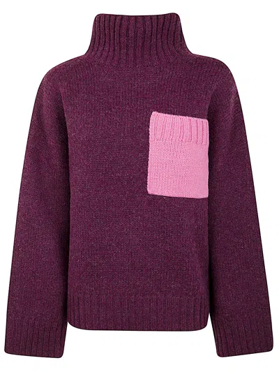 Jw Anderson Contrast-pocket Ribbed-knit Jumper In Burgundy