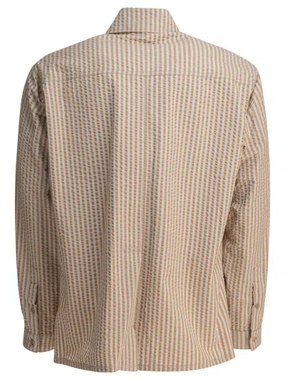 Kaptain Sunshine Silk-linen Blend Jacket With Vertical Stripes In Brown
