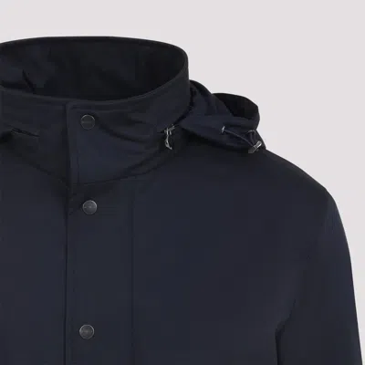 Kiton Polyester Coat With Standing Collar And Hidden Hood