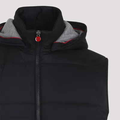 Kiton Hooded Quilted Jacket With Material Blend