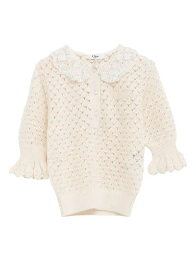 Chloé Pointelle Knit Sweaters And Cardigans White In Yellow