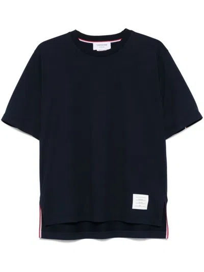 Thom Browne Blue T-shirt With Logo Patch In Stretch Wool Man In Blue