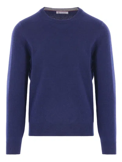Brunello Cucinelli Relaxed Fit Blue Cashmere Sweater In Blue