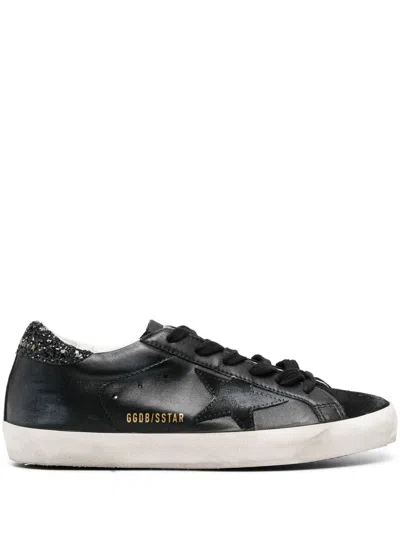 Golden Goose Super-star Black Low Trainer With Rhinestones