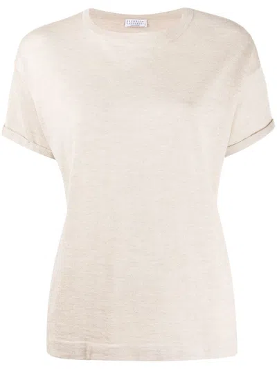 Brunello Cucinelli Cashmere And Silk T-shirt In Neutral