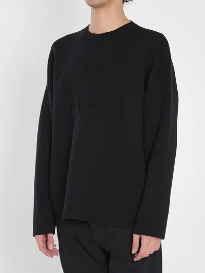 Loewe Relaxed Fit Crewneck Sweater With Embossed Logo In Black