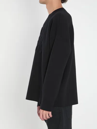 Loewe Relaxed Fit Crewneck Sweater With Embossed Logo In Black