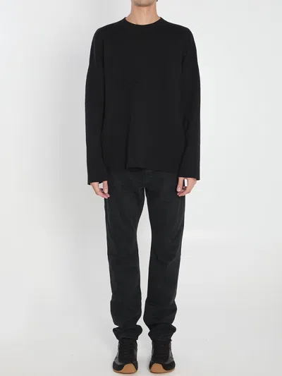 Loewe Relaxed Fit Crewneck Sweater With Embossed Logo In Black