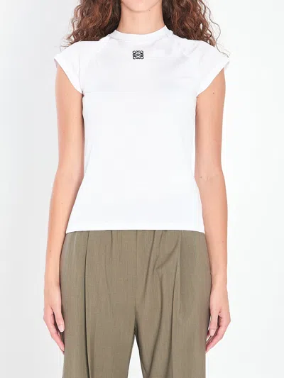 Loewe White Cotton-blend T-shirt With Anagram Logo Women In White