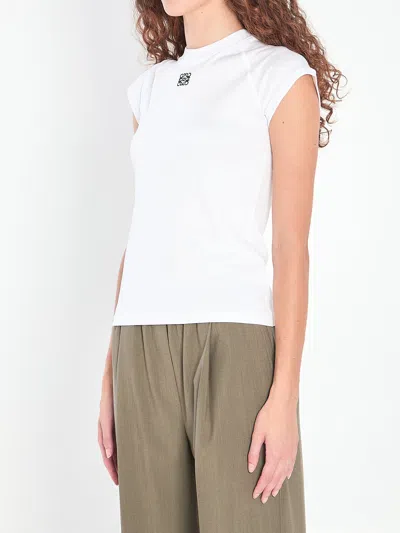 Loewe White Cotton-blend T-shirt With Anagram Logo Women In White