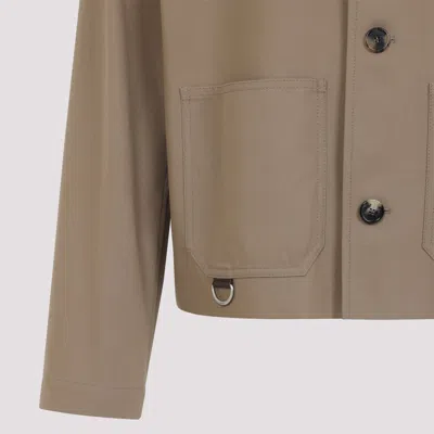 Loewe Cotton Jacket With Contrast Pocket And Front Pockets In Brown