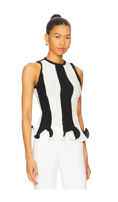 Msgm Stripe Sleeveless Top Black In Black