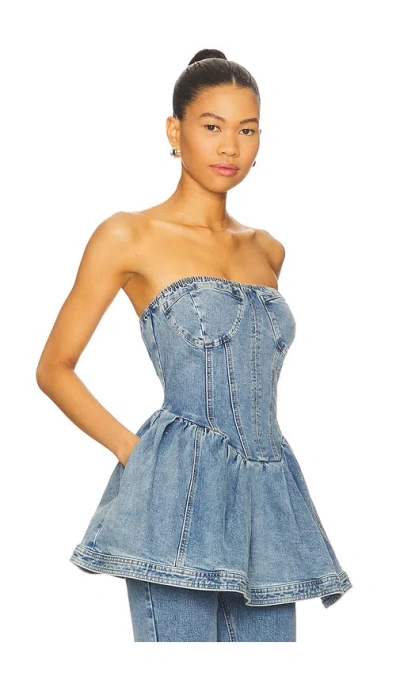 Steve Madden Rina Strapless Denim Peplum Top In Blue
