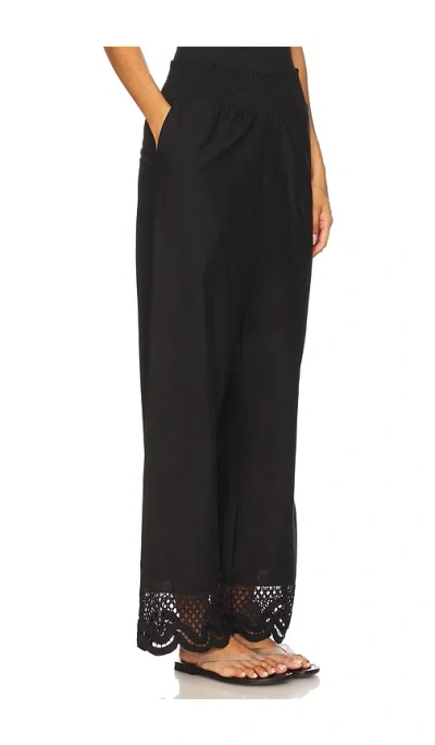 Rails Henrik Smocked Waist Lace Trim Cotton Wide Leg Pants In Black