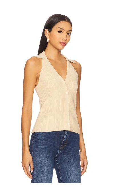 Paige Womens Camel Noellia Spread-collar Cotton-blend Ribbed Knit Top