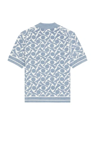 Reiss Mens Edmonds Geometric-pattern Towelling Shirt Soft Blue White In Animal Print