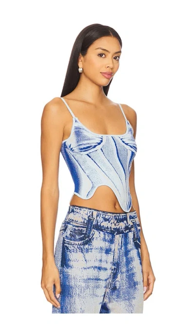 Ph5 H5 Womens Mila Denim-print Stretch-woven Top Blueberry Xs In Blue