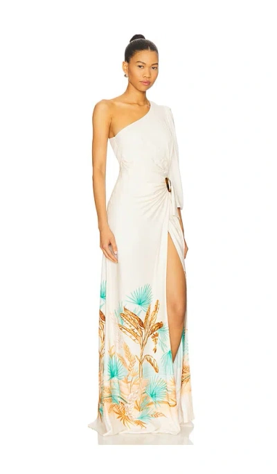 Patbo Bananeira Tropical One Shoulder Maxi Dress In White