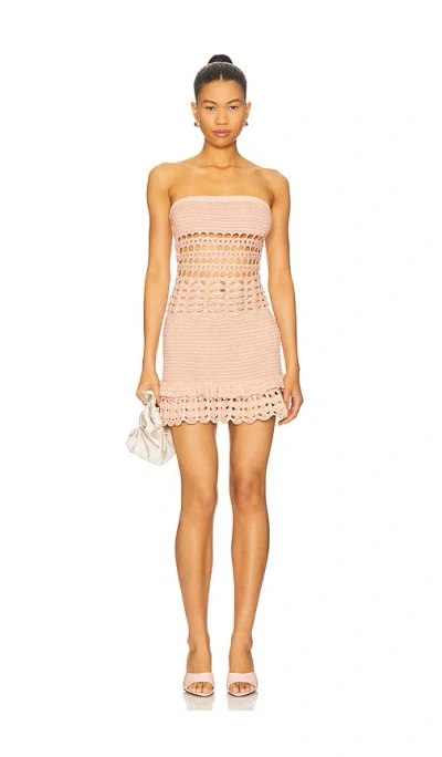 Retroféte Vali Crochet Pearl Embellished Dress In Pink