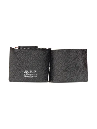 Maison Margiela Textured Black Leather Card Holder With Logo In Black