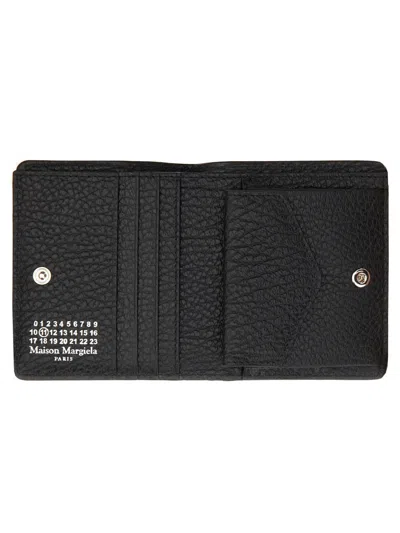 Maison Margiela Textured Leather Compact Bifold Wallet In Black