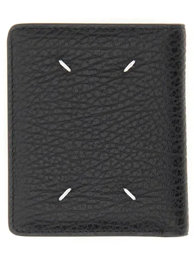 Maison Margiela Textured Leather Compact Bifold Wallet In Black
