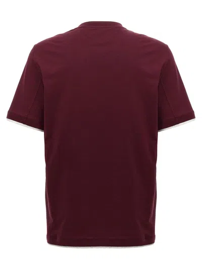 Brunello Cucinelli Crew Neck Plain Design Short Sleeves In Burgundy