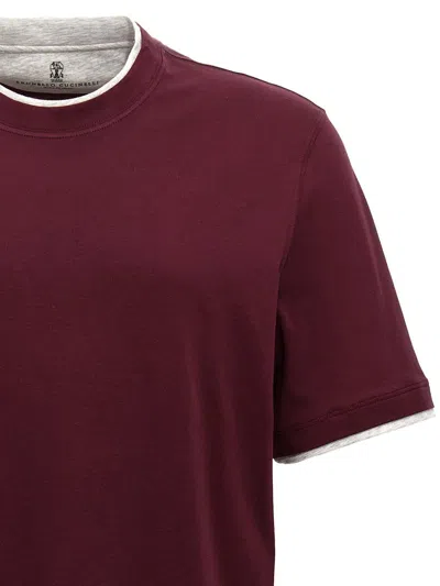 Brunello Cucinelli Crew Neck Plain Design Short Sleeves In Burgundy