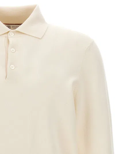 Brunello Cucinelli Long Sleeves Cashmere Polo Sweater In Neutral