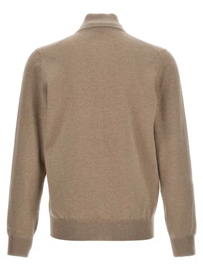 Brunello Cucinelli Zipper Cardigan High Collar In Brown