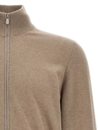 Brunello Cucinelli Zipper Cardigan High Collar In Brown