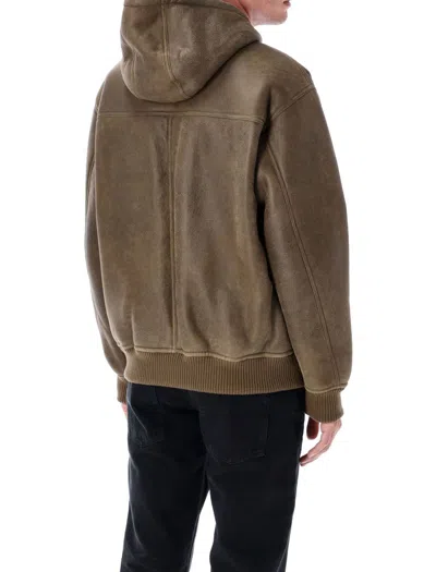 Emporio Armani Lamb Shearling Oversized-fit Blouson In Brown