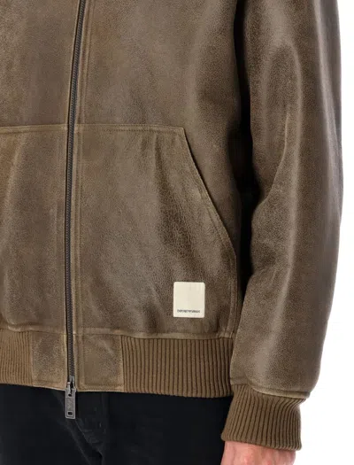 Emporio Armani Lamb Shearling Oversized-fit Blouson In Brown